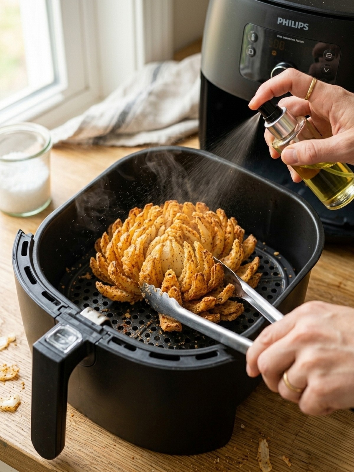Step by step air fryer preparation of Air Fryer Blooming Onion