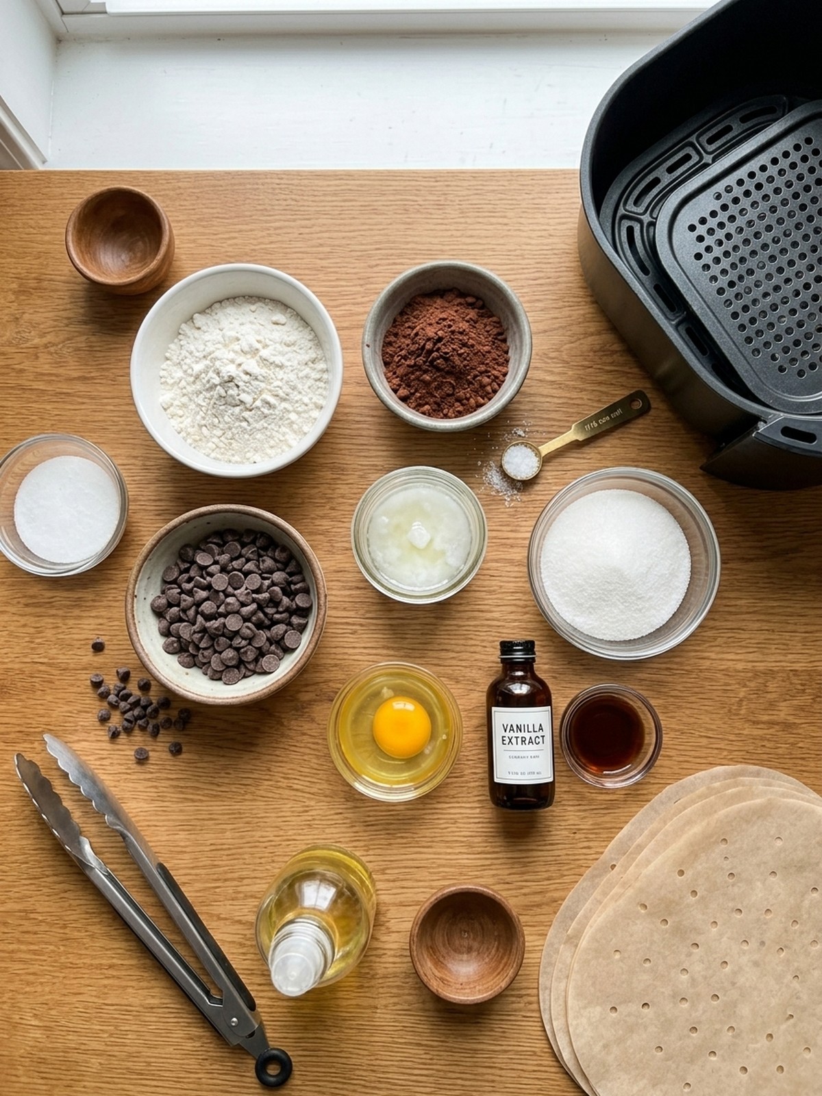 Air Fryer Brownies ingredients arranged for air frying