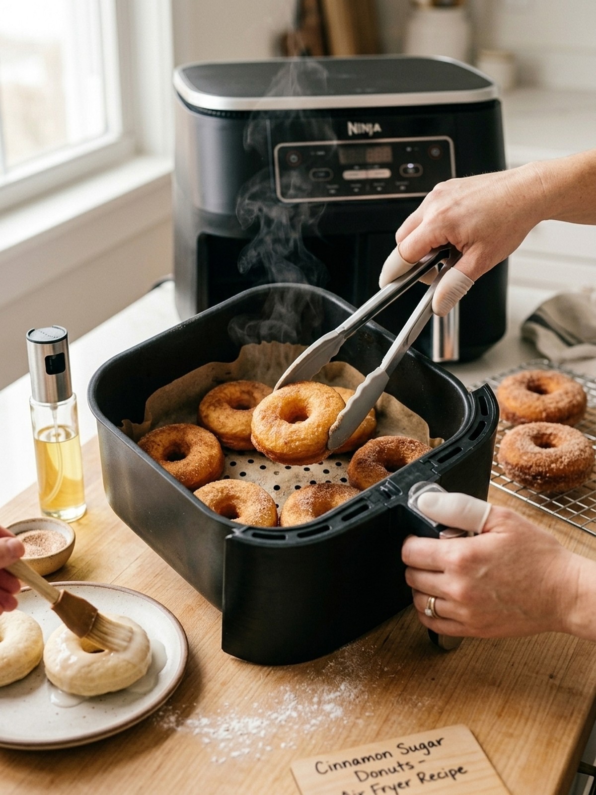 Step by step air fryer preparation of Air Fryer Donuts