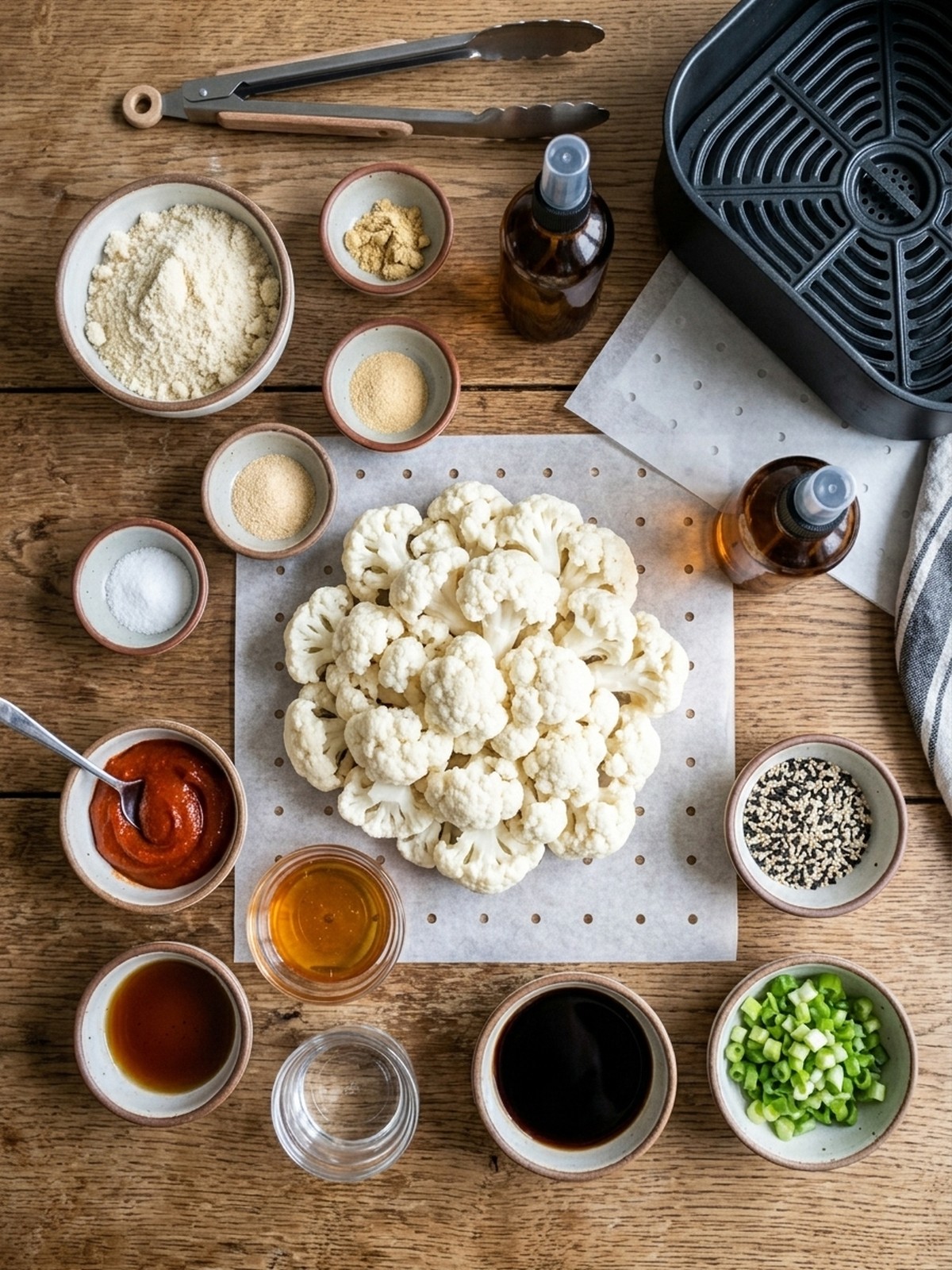 Air Fryer Korean Cauliflower ingredients arranged for air frying