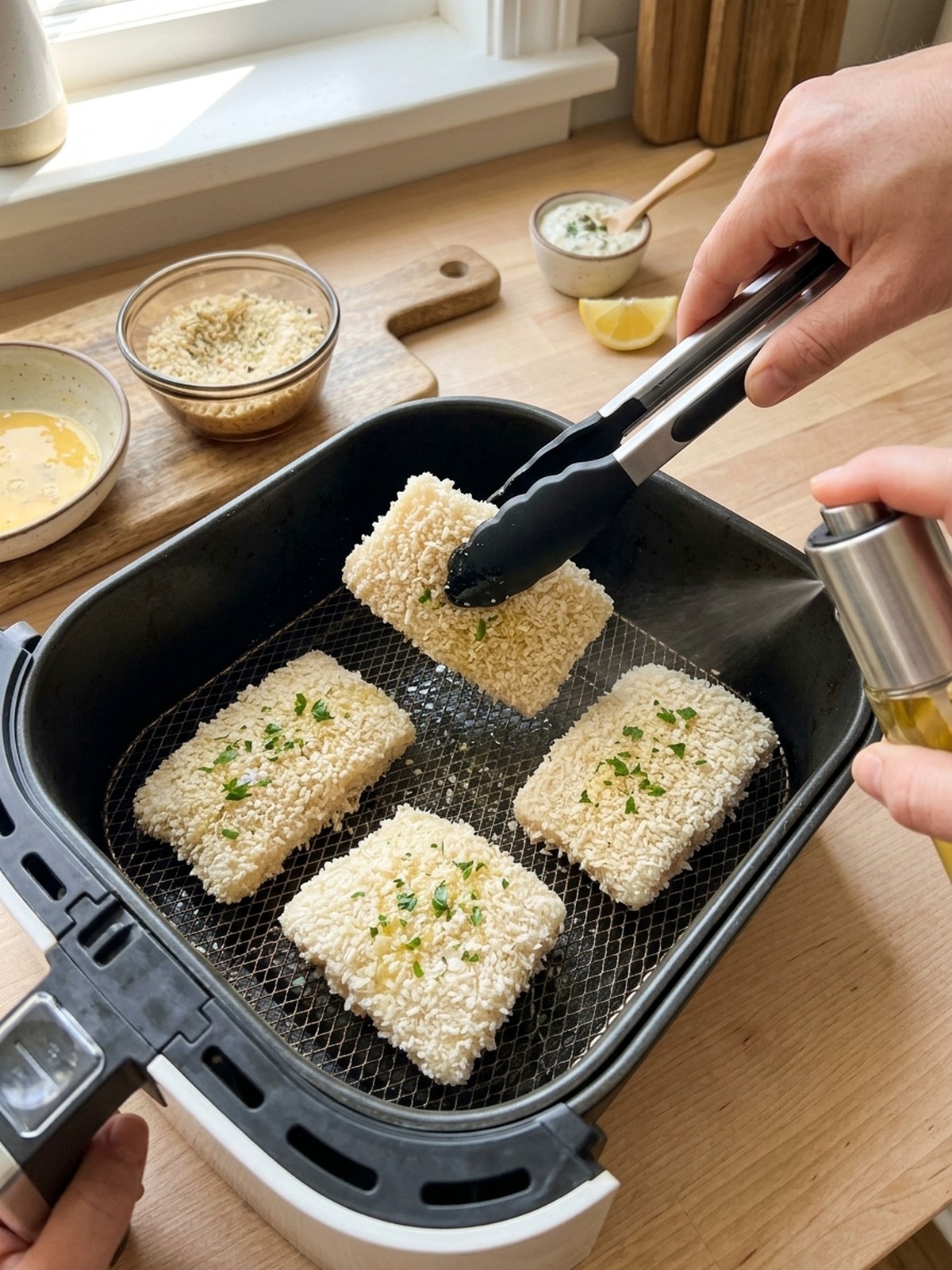 Step by step air fryer preparation of Air Fryer Panko Cod