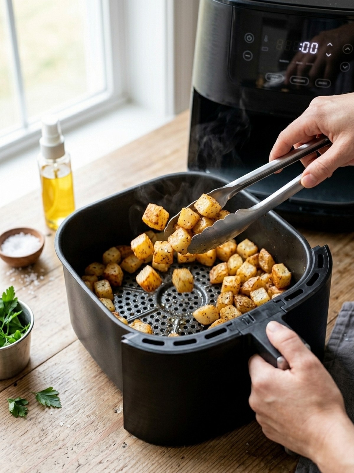 Step by step air fryer preparation of Air Fryer Potato Cubes