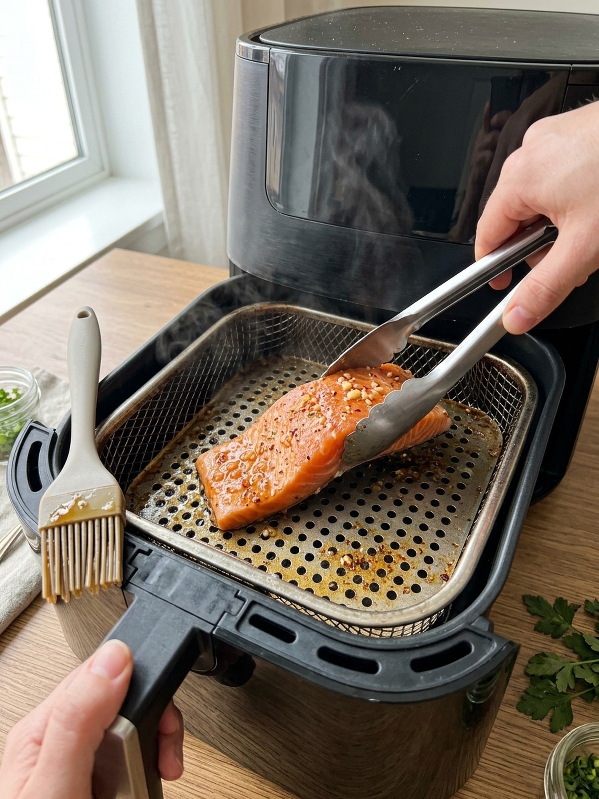 Step by step air fryer preparation of Honey Garlic Butter Baked Salmon